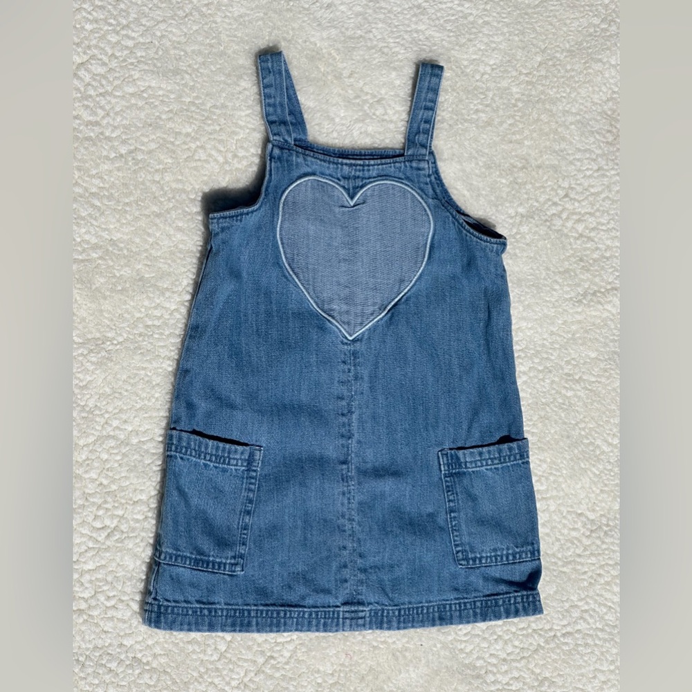 Girls Blue Denim Heart Pocket Jumper Dress